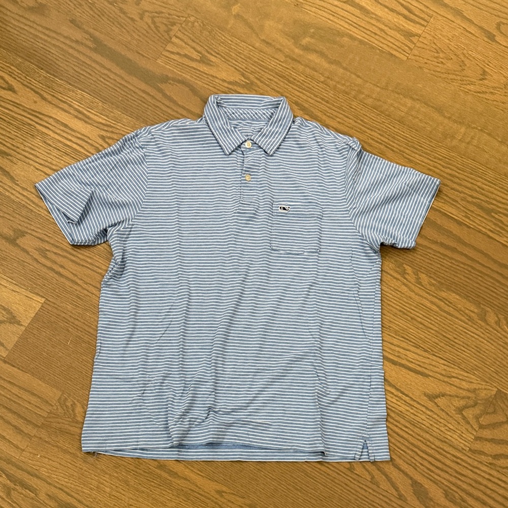 Vineyard Vines Blue and White Striped Polo Shirt